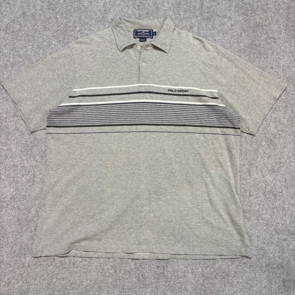 Vintage Polo Sport Ralph Lauren Mens XL Gray Striped Pique Polo Shirt SS
